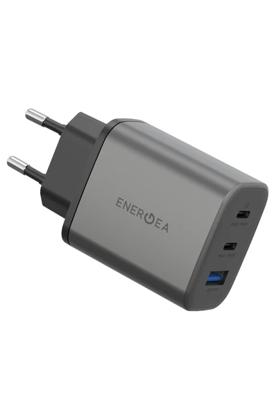 AmpCharge GaN65 2 Adet 65W Type-C ve 30W USB 3.0 Çıkışlı Hızlı Şarj Aleti - Koyu Gri - Resim 3