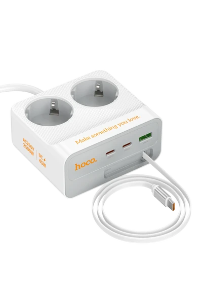 Hoco. AC28 Descanso 6in1 2M 2500W Priz Dönüştürücü - Beyaz - Resim 3