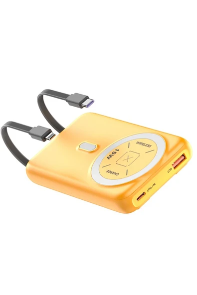 Fuchsia J39 10.000 mAh 20W PD Dahili Kablolu Magsafe Powerbank - Turuncu ürün görseli 1
