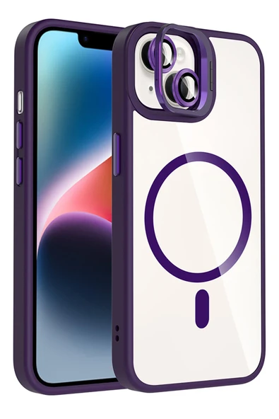 Apple iPhone 13 Remim Lensli Magsafe Standlı Kapak - Derin Mor - Resim 4