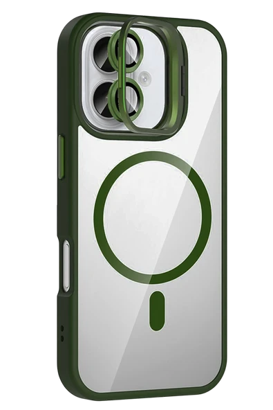 Apple iPhone 16 Plus Remim Lensli Magsafe Standlı Kapak - Koyu Yeşil ürün görseli 1