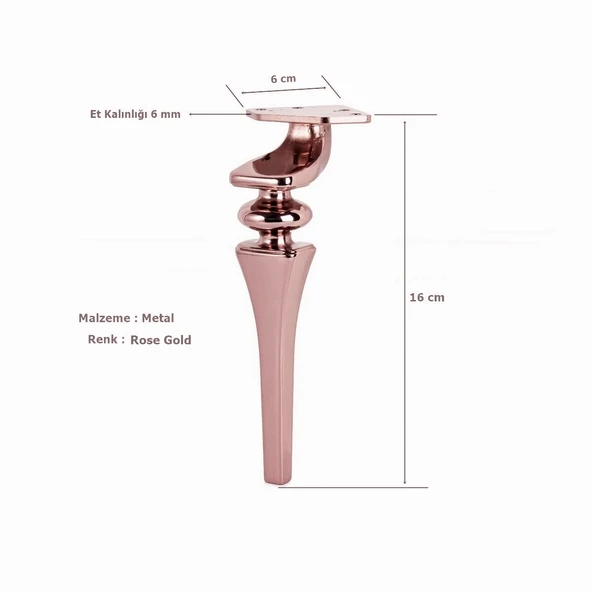 Sintra Lüx Metal Ayak 16 cm Mobilya Koltuk Ayağı Rose Gold - Resim 2