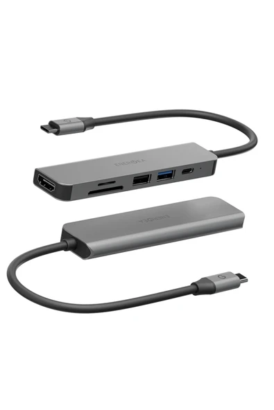 AluHub HD3 60W Type-C PD Şarj Destekli 6in1 4K Hub Dönüştürücü - Koyu Gri - Resim 2