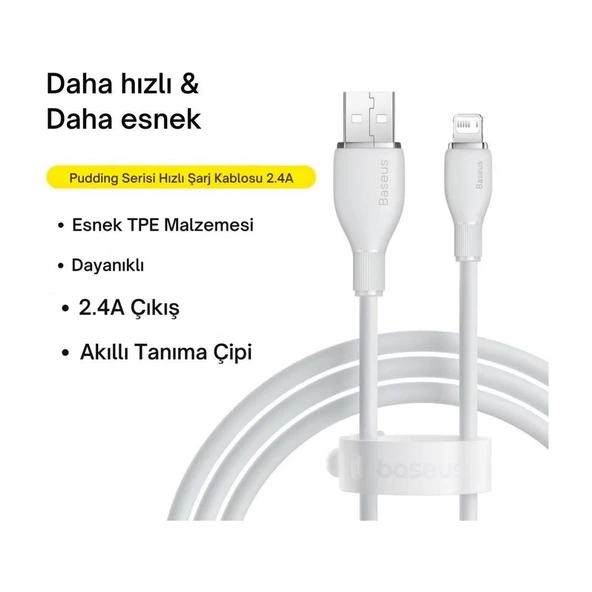 Ultra Hızlı 1.2mt 2.4A Iphone Şarj Kablosu Iphone 11 12 13 14 Pro Max Şarj Kablo, Akım ve Isı Korumalı - Resim 4