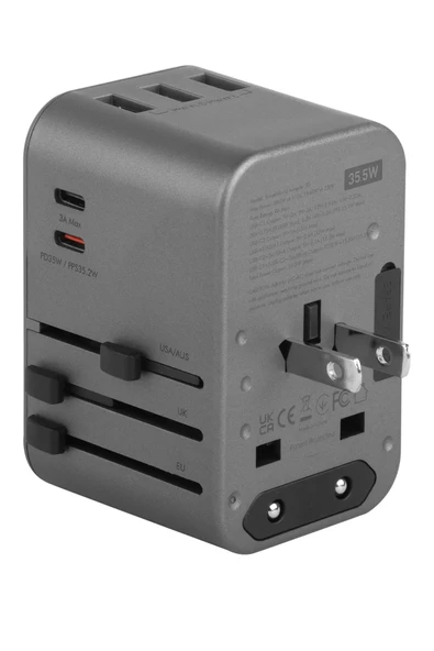 TravelWorld 35 Universal 35W Type-C 15W Type-C ve 12W USB Çıkışlı PD Hızlı Şarj Aleti - Koyu Gri - Resim 5