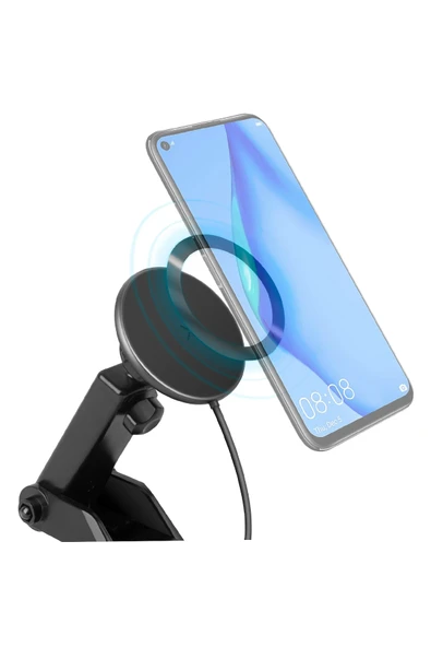 MagDrive 2in1 Izgara Klipsli ve Vantuzlu 15W Kablosuz Şarjlı Manyetik Magsafe Araç Tutucu - Siyah - Resim 3