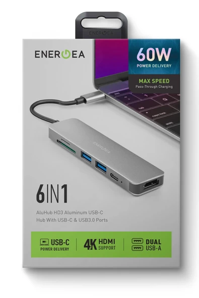 AluHub HD3 60W Type-C PD Şarj Destekli 6in1 4K Hub Dönüştürücü - Koyu Gri - Resim 5