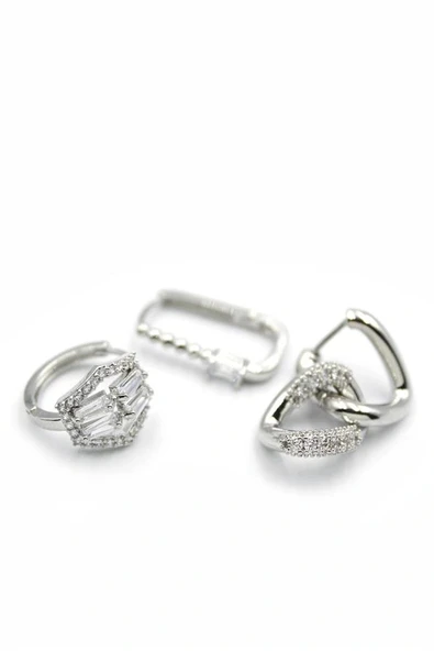 LitaeTrend 3'lü Halka Küpe - Gümüş - Resim 2