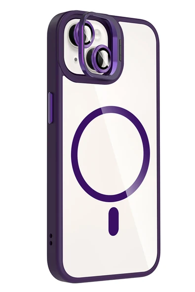 Apple iPhone 13 Remim Lensli Magsafe Standlı Kapak - Derin Mor - Resim 5