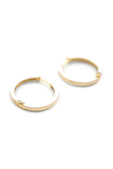 LitaeTrend Mineli Halka Küpe - Beyaz - Resim 2