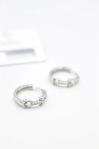 LitaeTrend Taşlı Halka Küpe - Gümüş - Resim 2