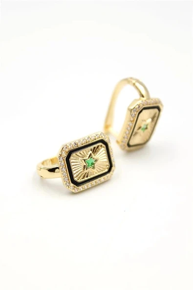 LitaeTrend Yıldız Taşlı Küpe - Yeşil ürün görseli 1