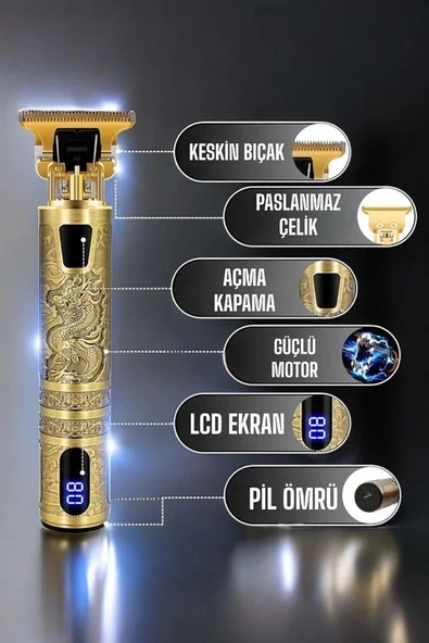 CEYLAN ADAM Tıraş Makinesi Şarjlı Profesyonel Saç Kesme Makinesi Gold Çizik Tıraş ürün görseli 1