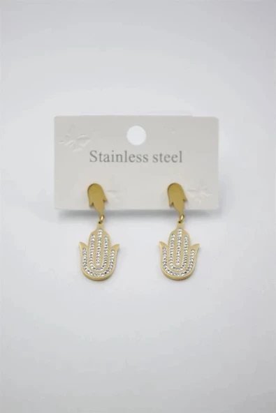 LitaeTrend Taşlı Fatıma Eli Küpe - Altın ürün görseli 1