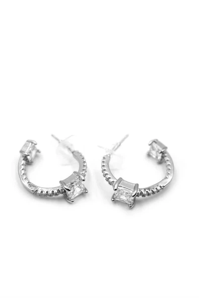 LitaeTrend Taşlı Halka Küpe - Gümüş - Resim 2