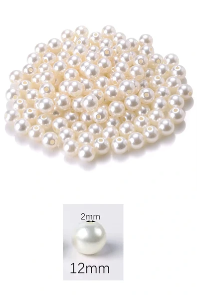 LitaeTrend 250 gram 12mm Krem Renk Plastik İnci Boncuk Çanta ve Takı Yapım Boncuğu (~200 adet) - Resim 2