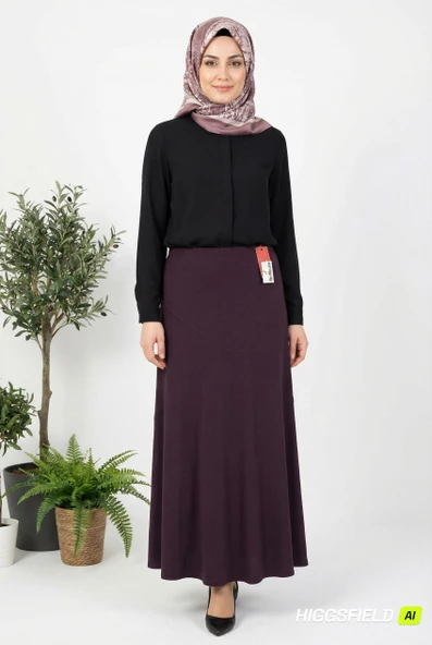 Hesna Kadın Bensu Nervürlü Büyük Beden Sandy Astarsız Mürdüm Etek ürün görseli 1