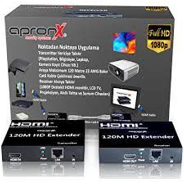 Apronx APX-120M-B Cat5e-Cat6 120 metre FullHd 1080P HDMI Extender ürün görseli 1