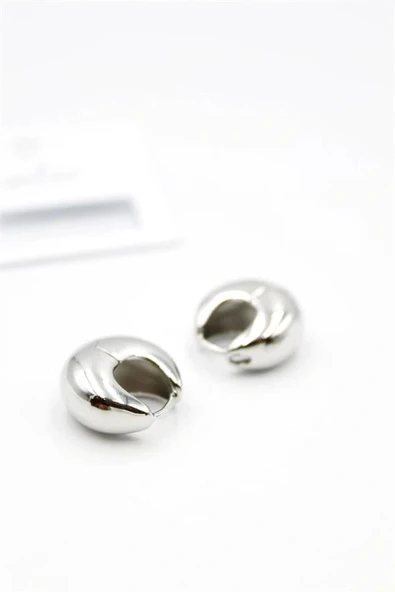 LitaeTrend Oval Halka Küpe - Gümüş - Resim 2