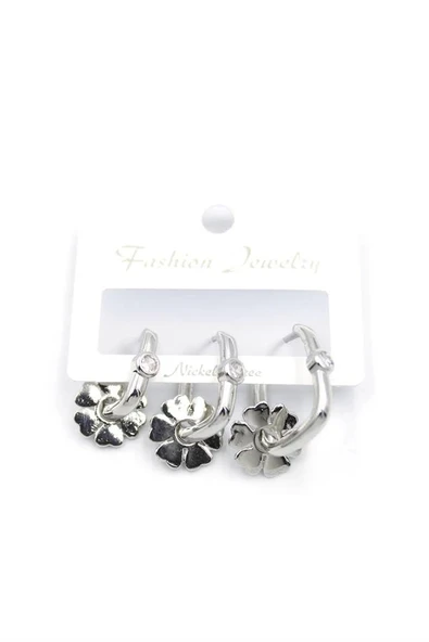 LitaeTrend 3'lü Çiçek Küpe - Gümüş ürün görseli 1