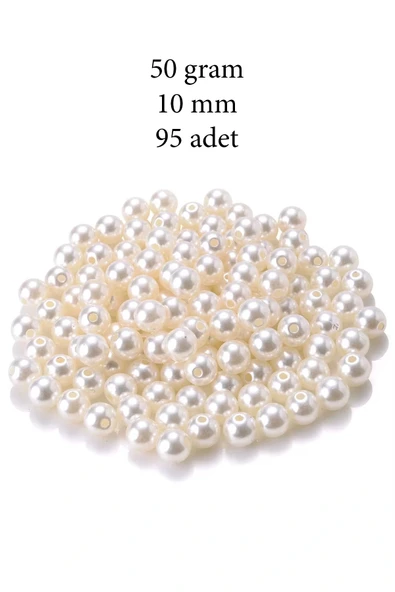 LitaeTrend 50 gram 10mm Krem Renk Plastik İnci Boncuk Çanta ve Takı Yapım Boncuğu (~95 adet) ürün görseli 1