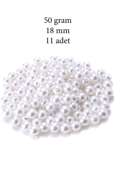 LitaeTrend 50 gram 18mm Beyaz Renk Plastik İnci Boncuk Çanta ve Takı Yapım Boncuğu (~11 adet) ürün görseli 1