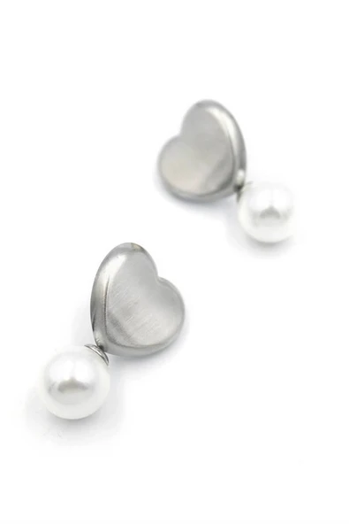 LitaeTrend İnci Kalp Küpe - Gümüş ürün görseli 1