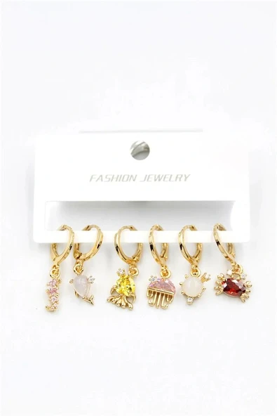 LitaeTrend Taşlı Çoklu Küpe - Altın ürün görseli 1