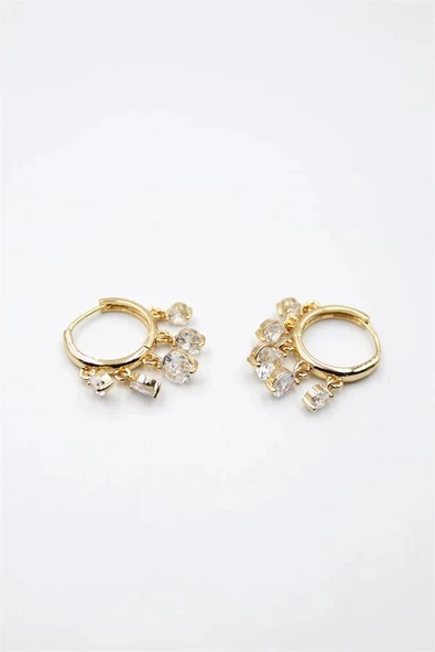 LitaeTrend Yuvarlak Taşlı Shakira Küpe - Altın - Resim 2