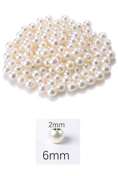 LitaeTrend 250 gram 6mm Krem Renk Plastik İnci Boncuk Çanta ve Takı Yapım Boncuğu (~1.875 adet) - Resim 2