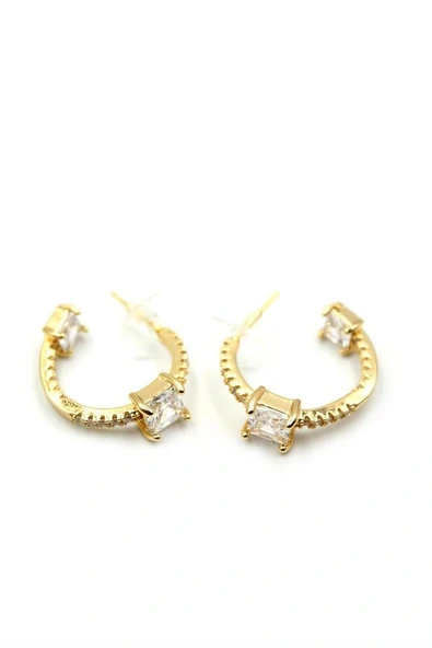 LitaeTrend Taşlı Halka Küpe - Altın - Resim 2