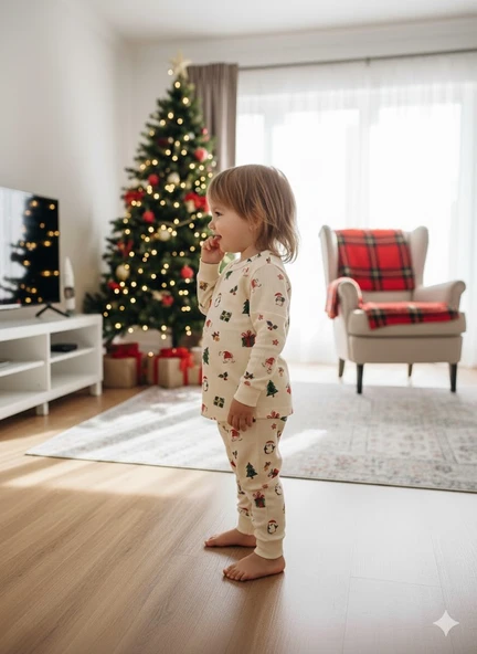 YILBAŞI KONSEPTLİ PAMUK KUMAŞLI PİJAMA TAKIMI - Resim 2