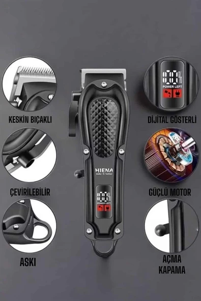 CEYLAN ADAM Suya Dayanıklı Tıraş Makinesi Keskin Bıçaklı Dijital Göstergeli Şarjlı - Resim 3