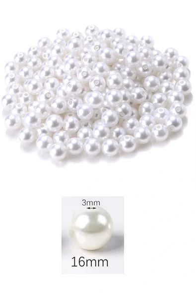 LitaeTrend 250 gram 16mm Beyaz Renk Plastik İnci Boncuk Çanta ve Takı Yapım Boncuğu (~85 adet) - Resim 2