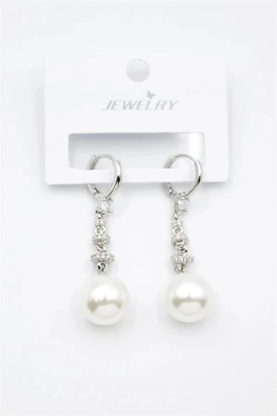 LitaeTrend Taşlı İnci Küpe - Gümüş ürün görseli 1