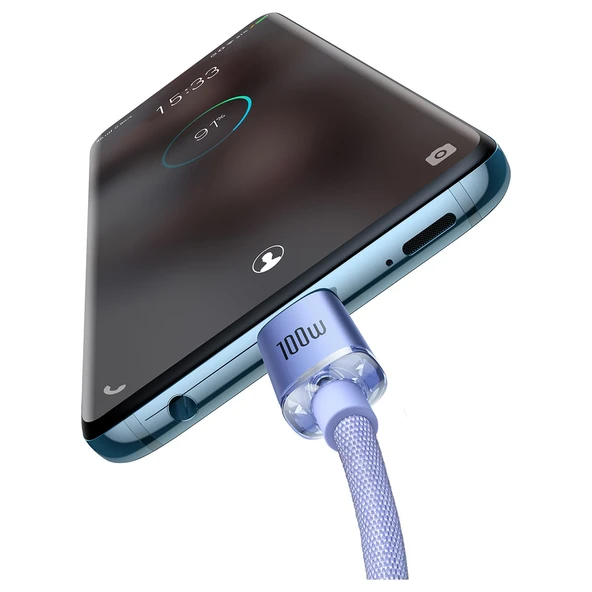 Crystal Shine 100W 120 cm Pd Type-C Şarj Kablosu Mor - Resim 3