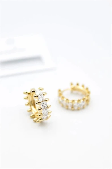 LitaeTrend Taşlı Halka Küpe - Altın ürün görseli 1