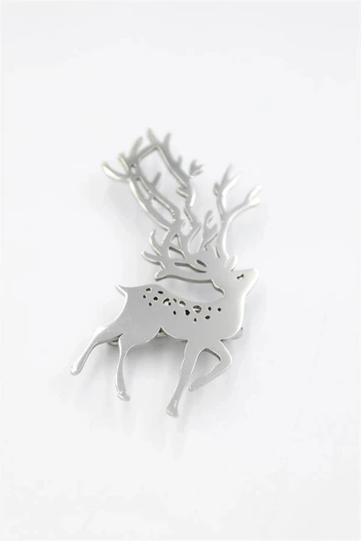 LitaeTrend Çelik Geyik Broş - Gümüş - Resim 2