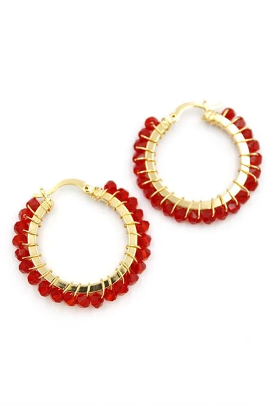 LitaeTrend Kristal Boncuk Halka Küpe - Kırmızı ürün görseli 1