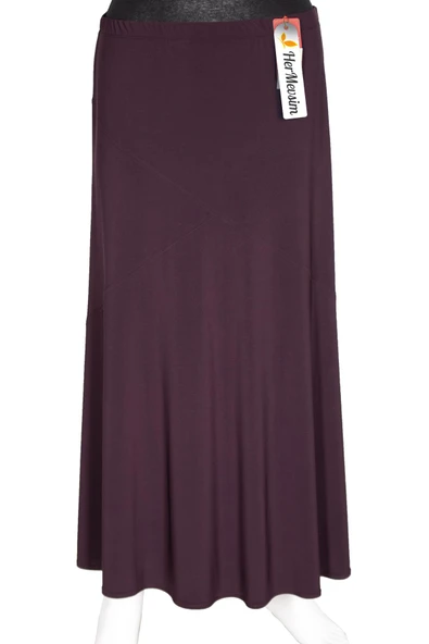 Hesna Kadın Bensu Nervürlü Büyük Beden Sandy Astarsız Mürdüm Etek - Resim 2