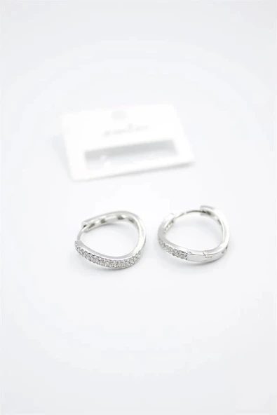 LitaeTrend Taşlı Halka Küpe - Gümüş - Resim 2