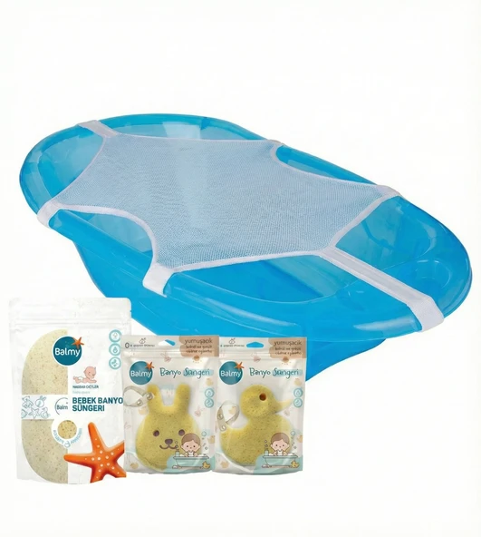 Bebek Banyo Bakım Seti / 3 Adet Tahriş Karşıtı Sünger - 1 Adet Bebek Banyo Küvet Filesi ürün görseli 1