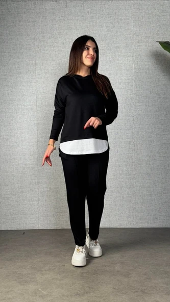 Lucky Life Kadın Uzun Kollu Kapşonlu Bağcıklı Viskon Iki Iplik Bluz Ve Pantolon Ikili Takım ürün görseli 1