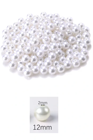 LitaeTrend 1.000 gram (1 kg.) 12mm Beyaz Renk Plastik İnci Boncuk Çanta ve Takı Yapım Boncuğu (~800 adet) - Resim 2
