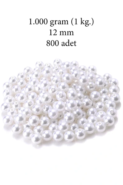 LitaeTrend 1.000 gram (1 kg.) 12mm Beyaz Renk Plastik İnci Boncuk Çanta ve Takı Yapım Boncuğu (~800 adet) ürün görseli 1