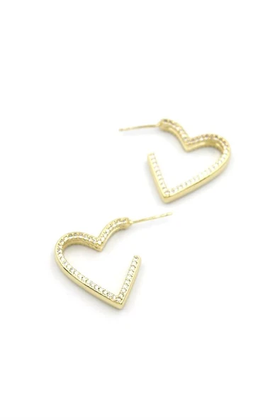 LitaeTrend Taşlı Kalp Küpe - 14K Altın ürün görseli 1