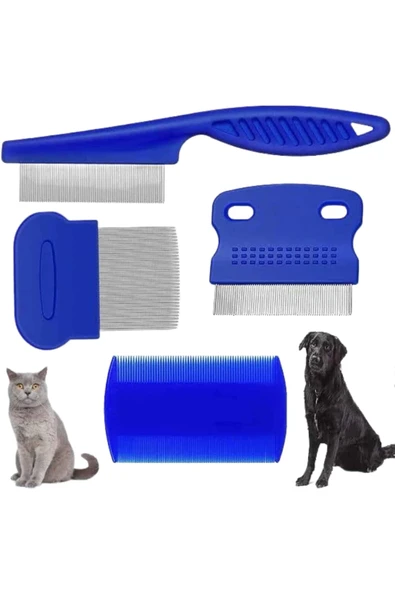 CEYLAN ADAM 4'lü Bit Pire Tarağı Set Kedi Köpek Evcil Hayvan Tüy Toplayıcı Mavi - Resim 4