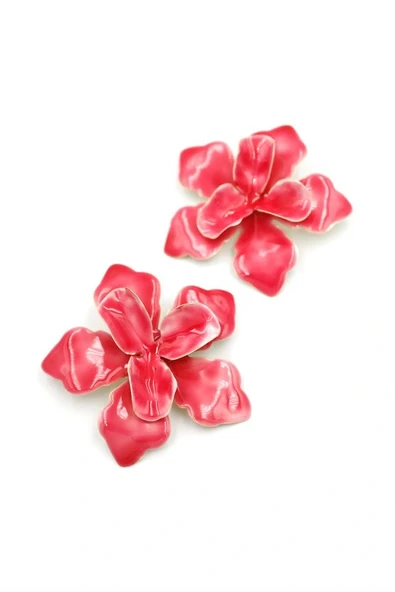 LitaeTrend Metal Çiçek Küpe - Pembe ürün görseli 1