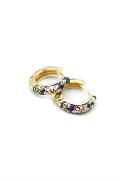 LitaeTrend Mineli Çiçek Küpe - Mor - Resim 2