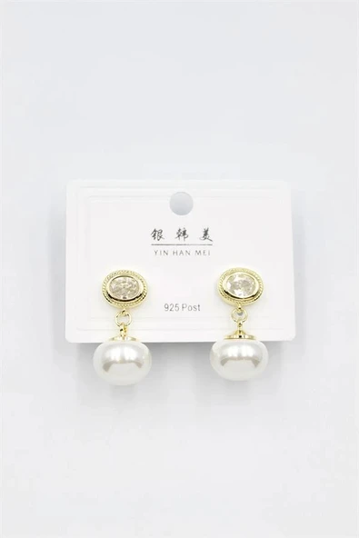 LitaeTrend İncili Taşlı Küpe - Altın ürün görseli 1